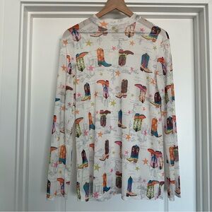 COMING SOON Avery Mesh Cowboy Boot Print Long Sleeve Shirt